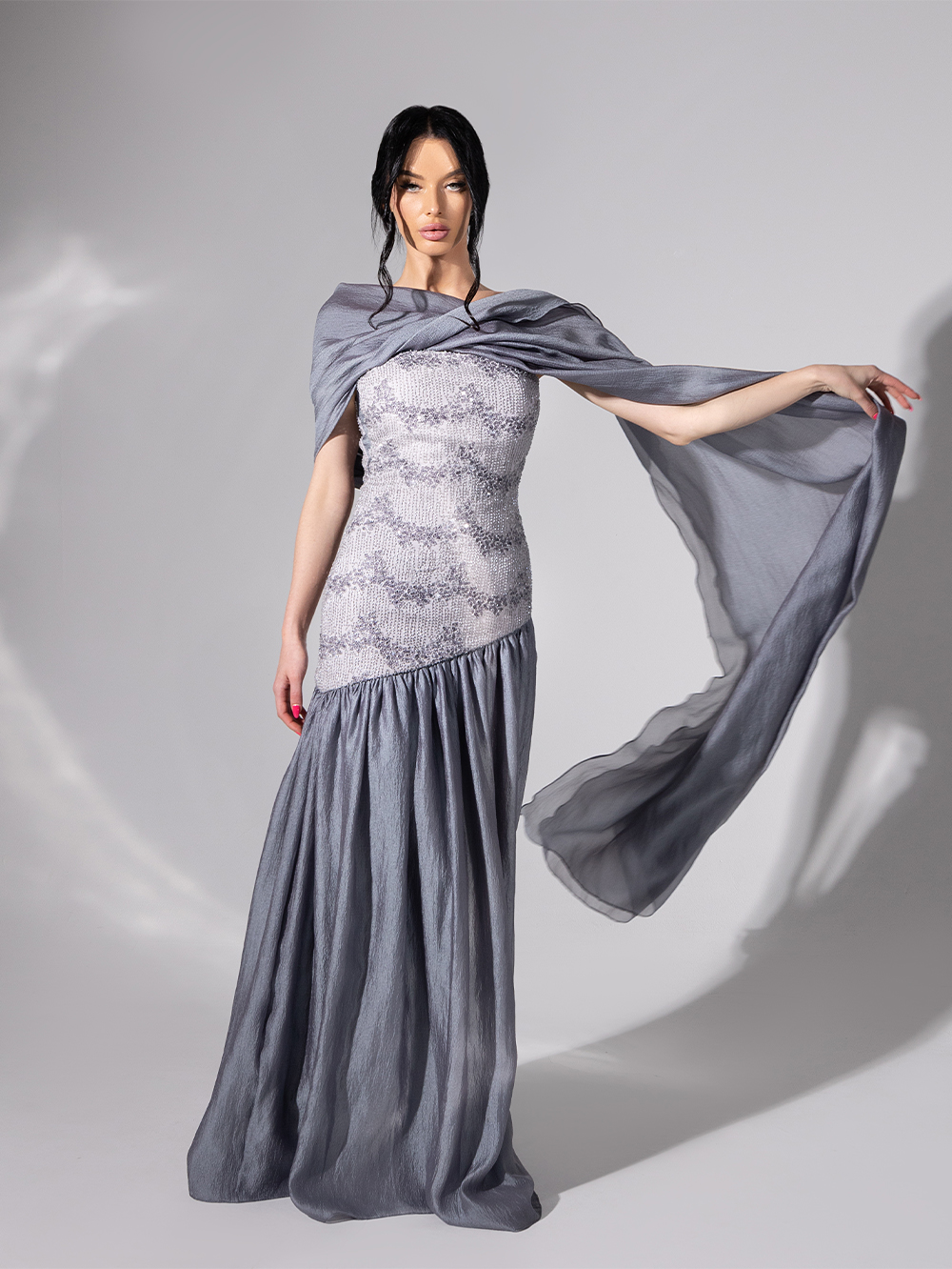 Gray Layali Dress - Mores Couture Gray Layali Dress - Image 2