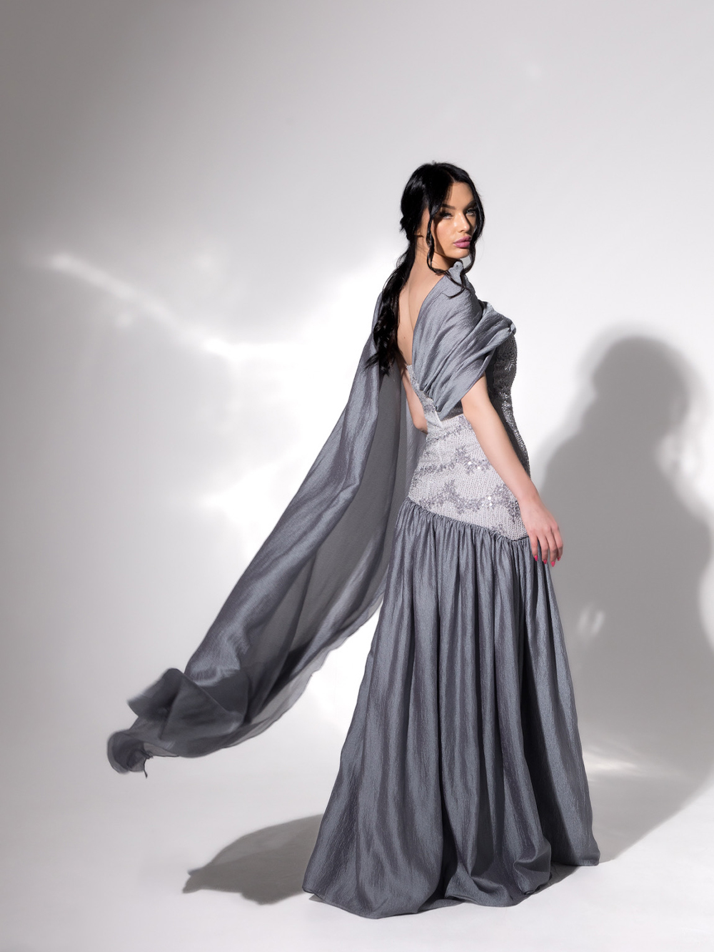 Gray Layali Dress - Mores Couture Gray Layali Dress - Image 3